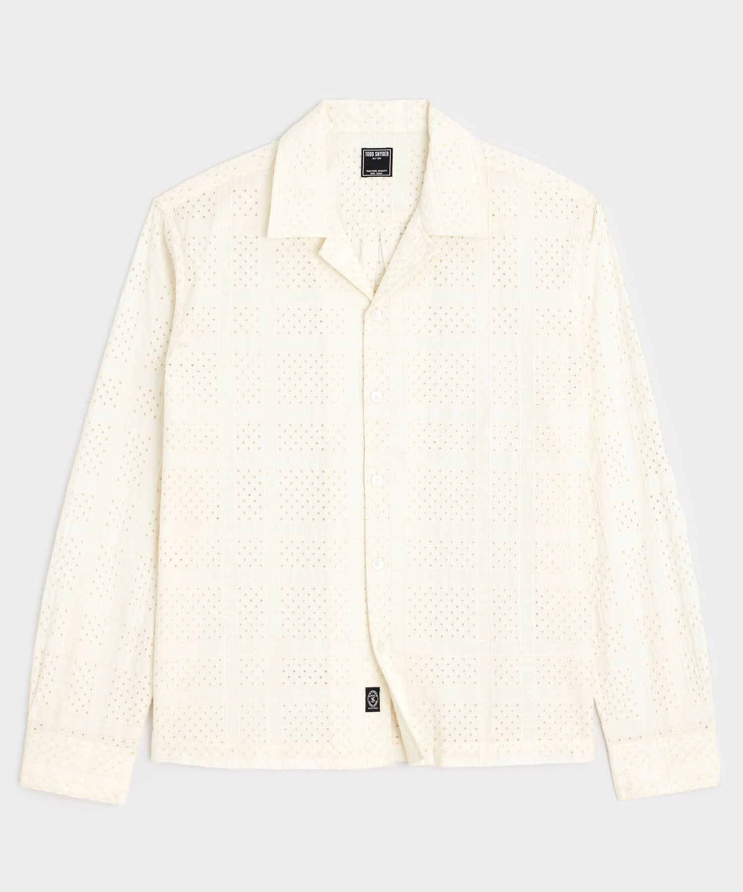 Cropped Embroidered Eyelet Camp Collar Shirt