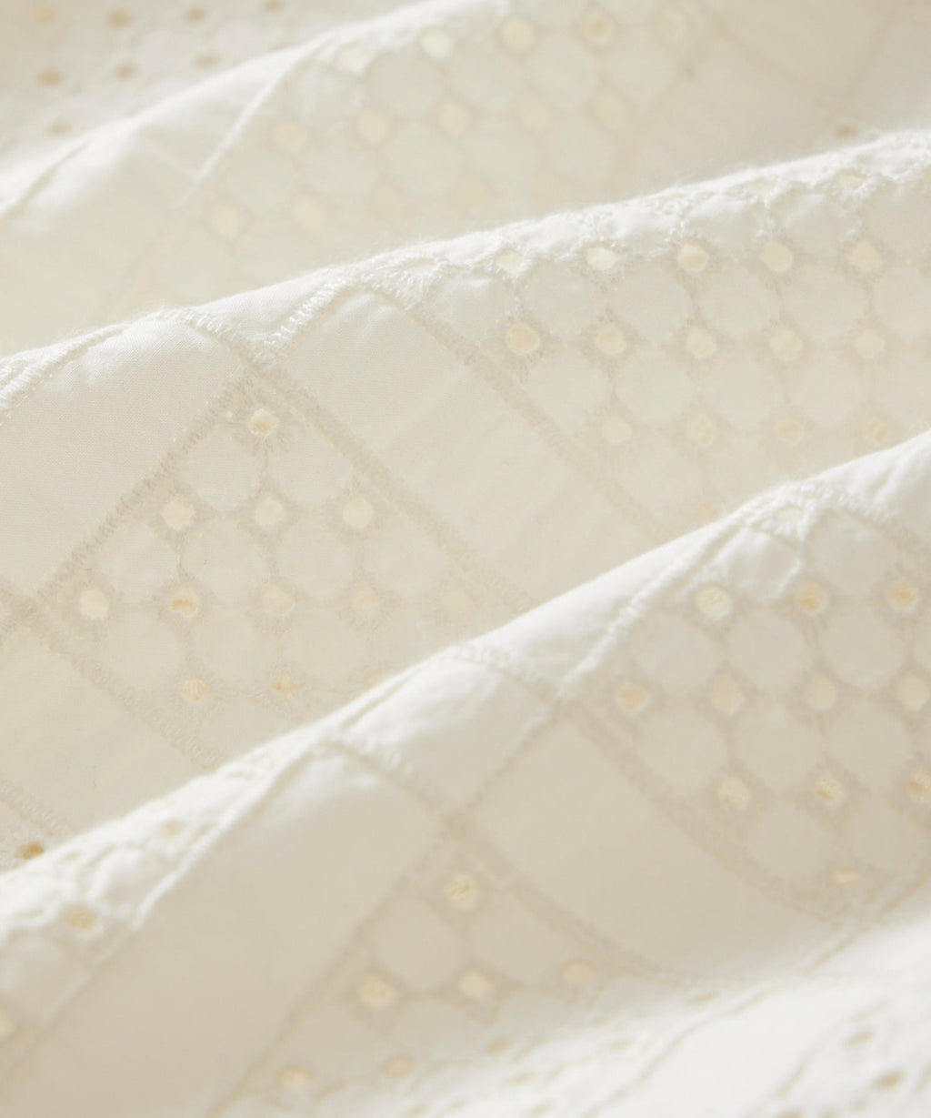 Cropped Embroidered Eyelet Camp Collar Shirt