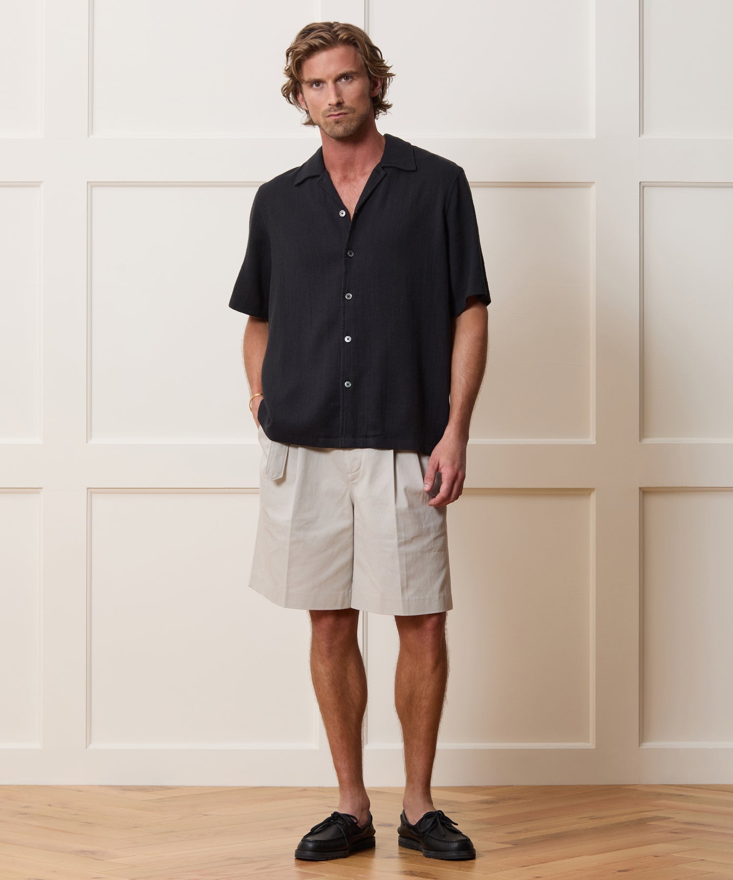 Relaxed Basketweave Camp Collar Shirt