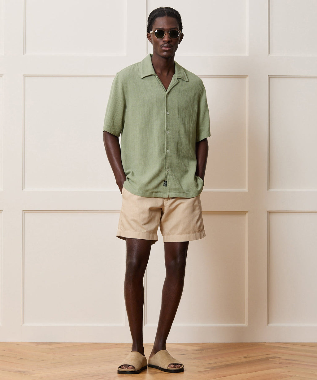Relaxed Basketweave Camp Collar Shirt