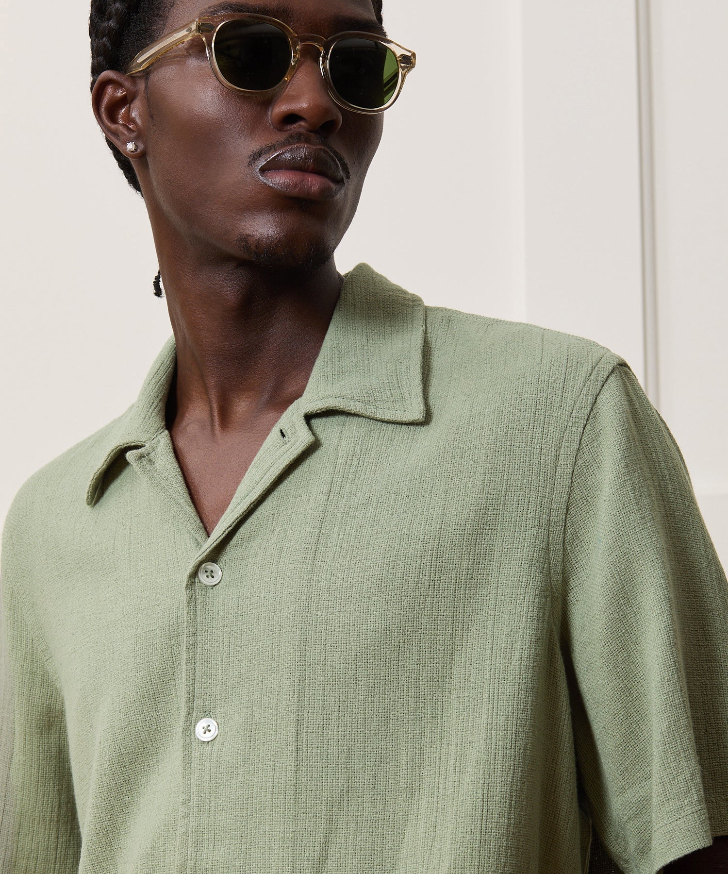 Relaxed Basketweave Camp Collar Shirt