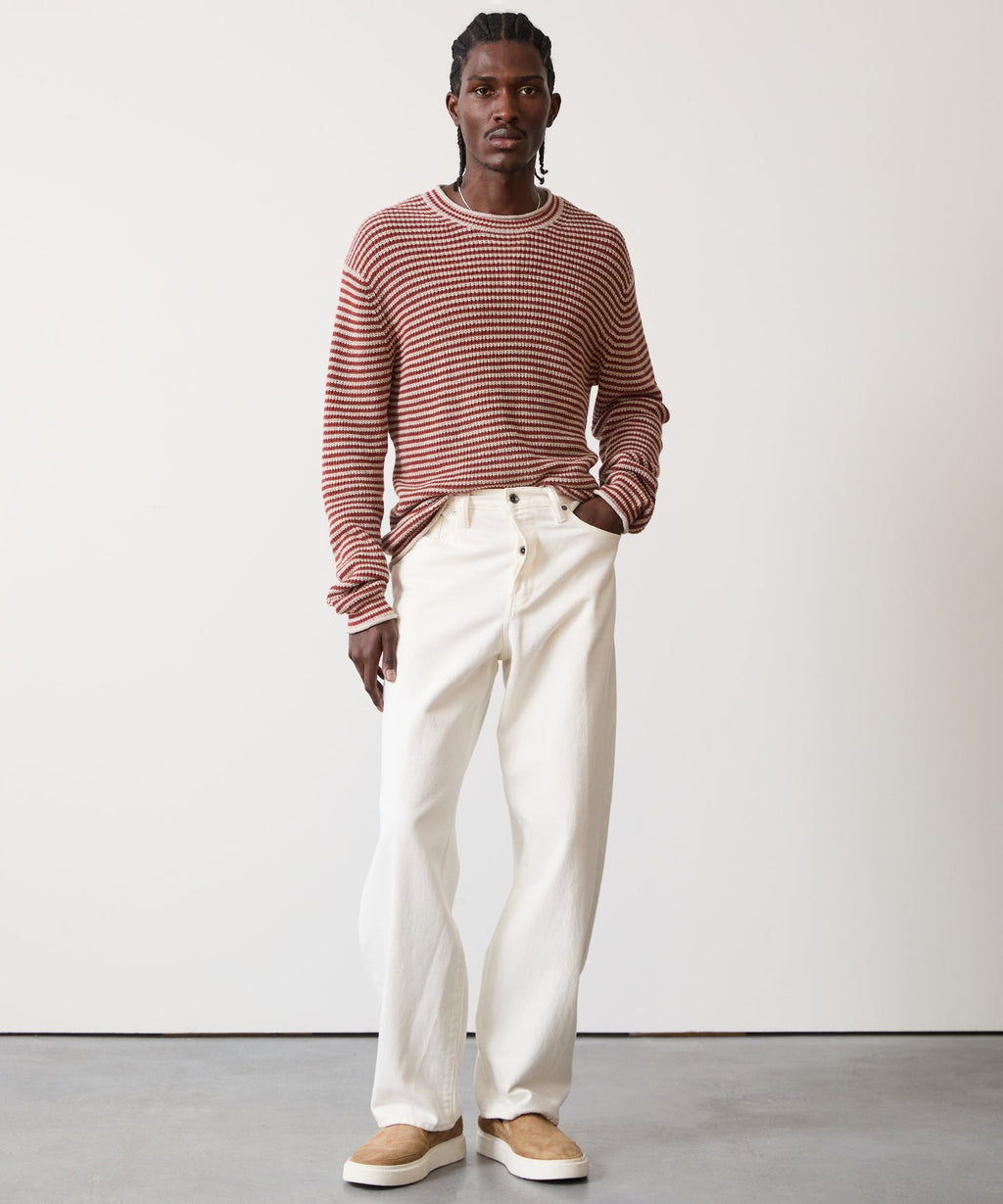 Linen-Cotton Crewneck in Barn Red