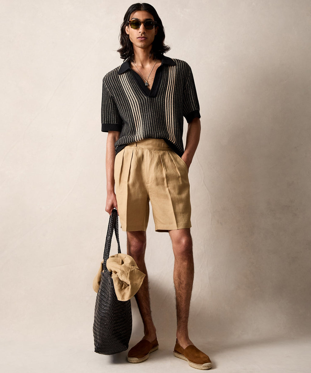Striped Short-Sleeve Polo in Black