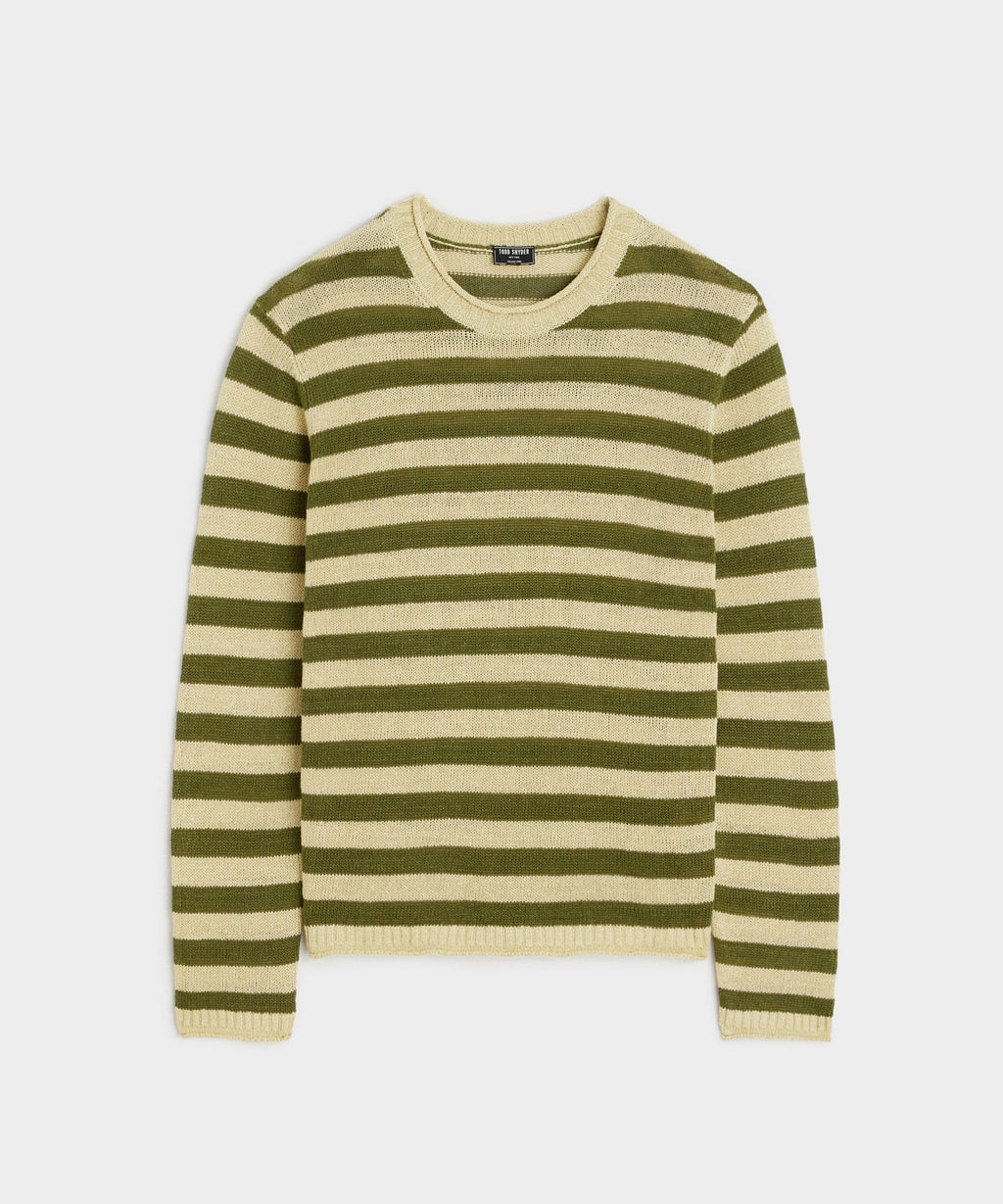 Linen Striped Crewneck in Olive