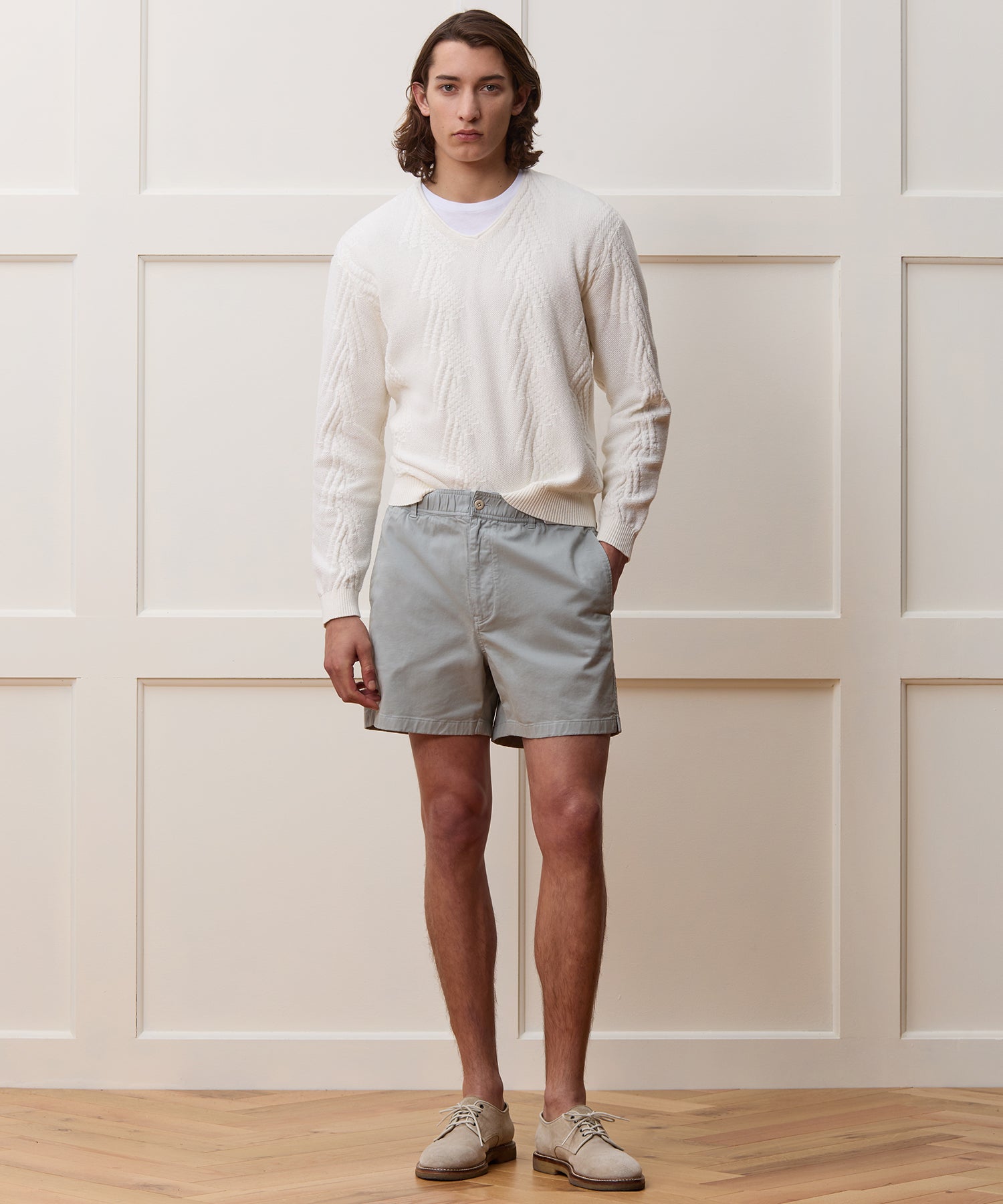 Cotton V-Neck Fisherman Sweater