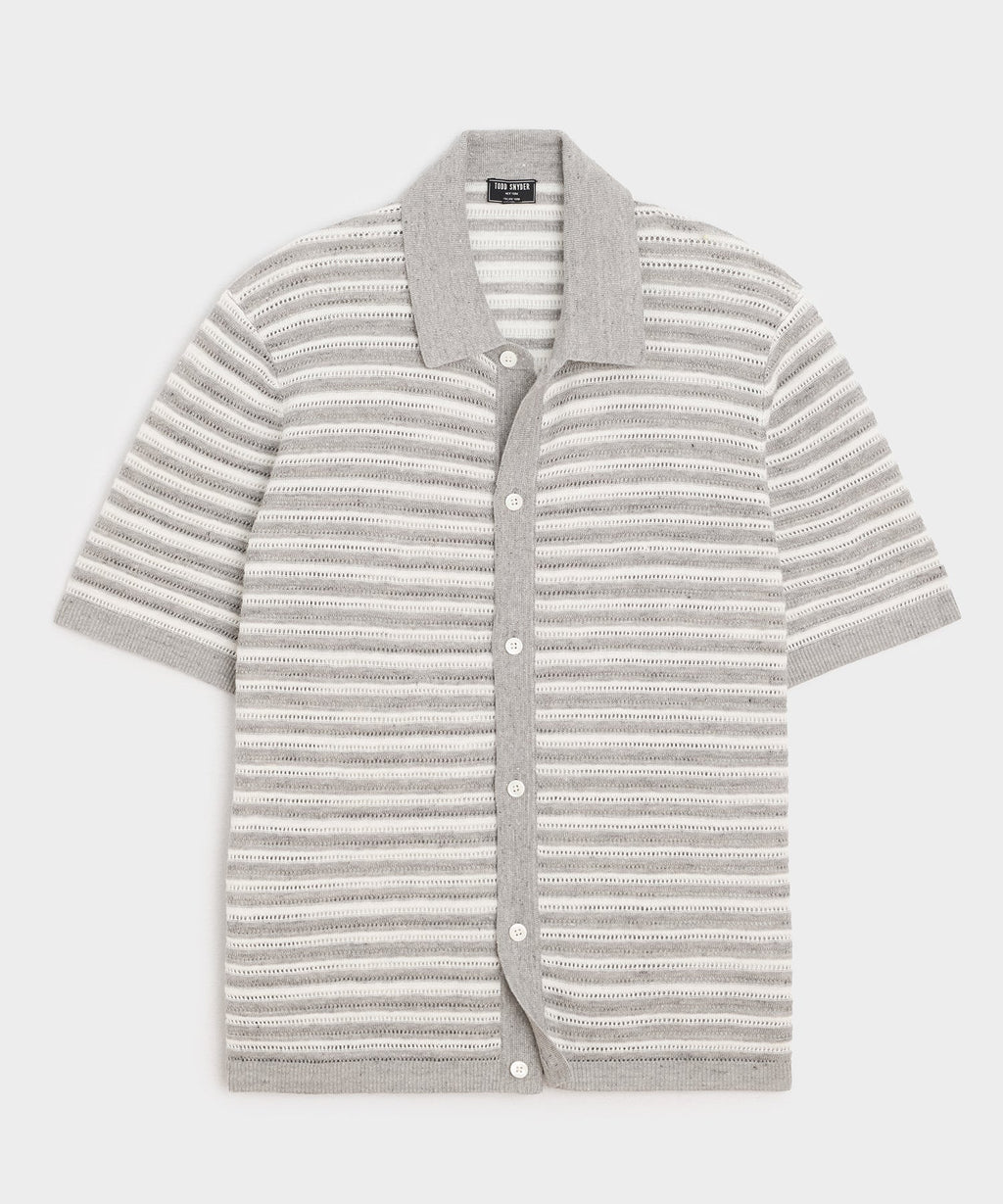Cropped Pointelle Linen Sweater Polo