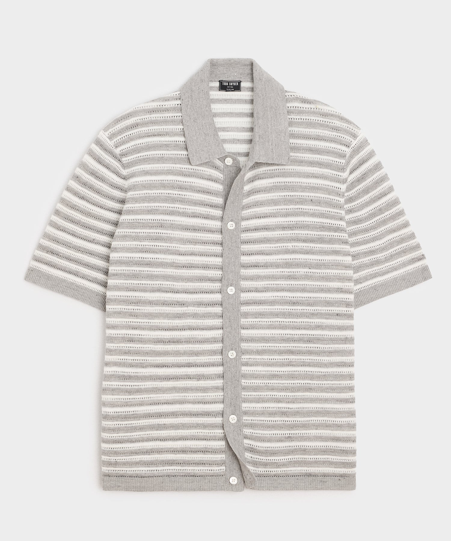 Cropped Pointelle Linen Sweater Polo