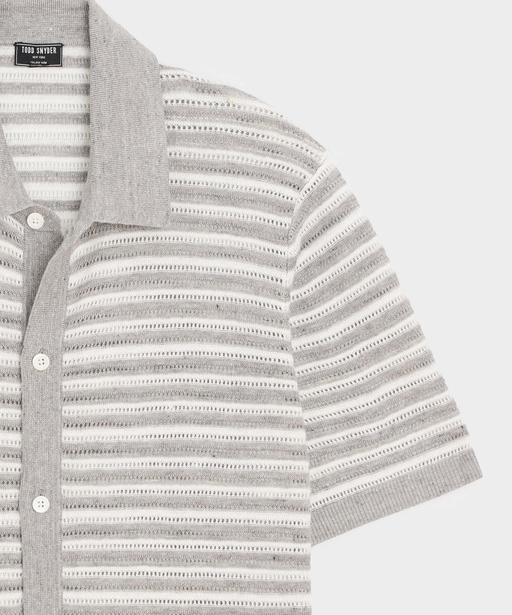 Cropped Pointelle Linen Sweater Polo