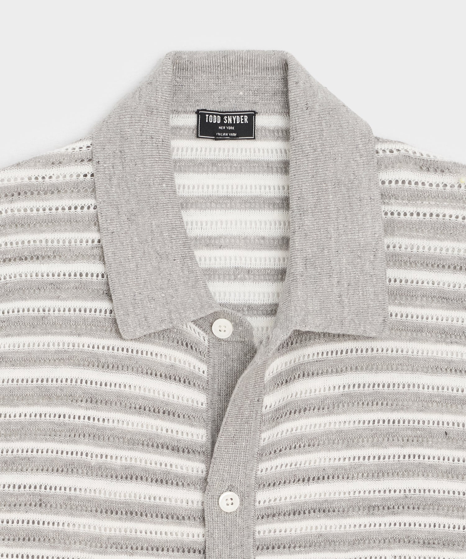 Cropped Pointelle Linen Sweater Polo