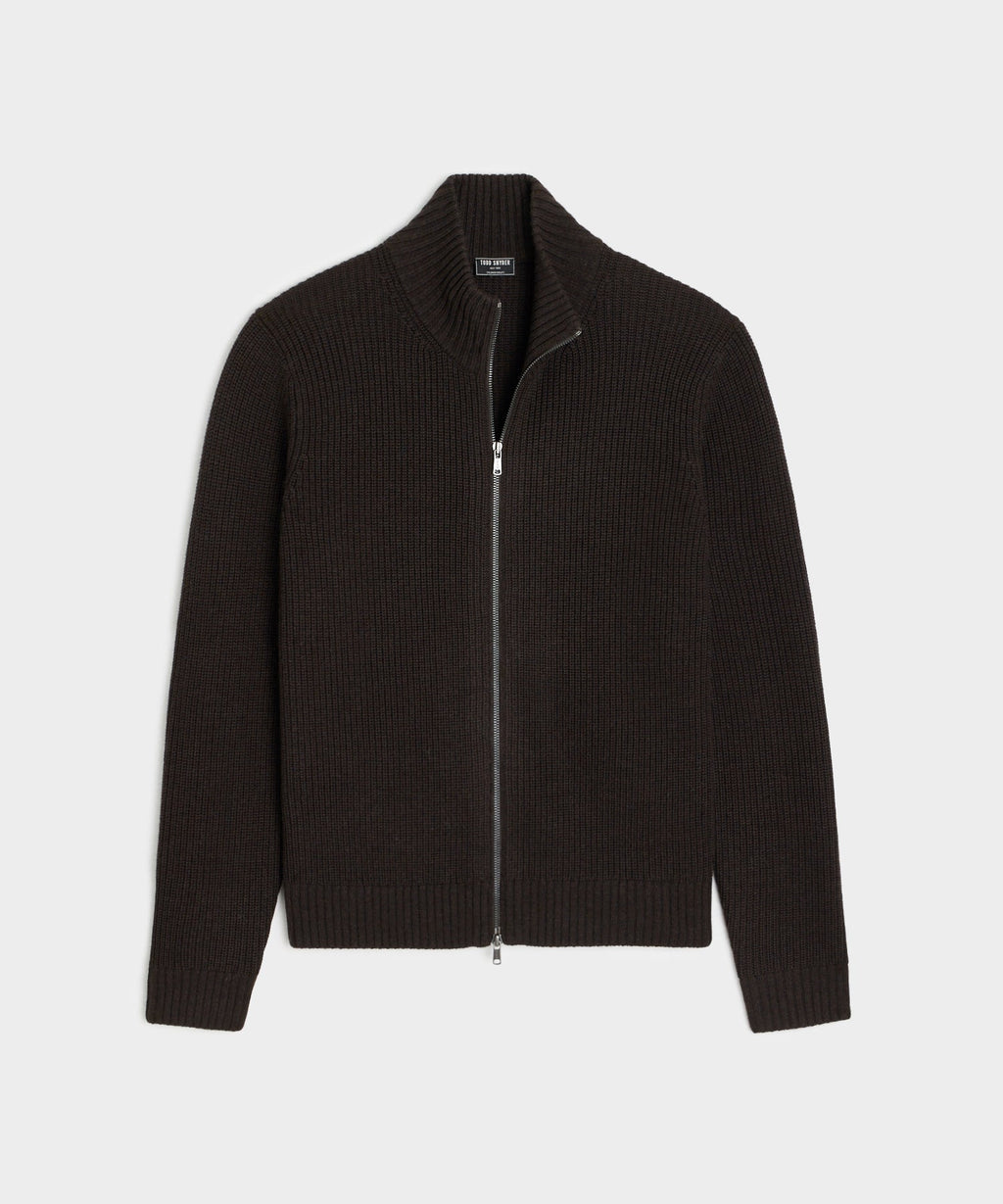 MERINO FULL ZIP SWEATER-Brown