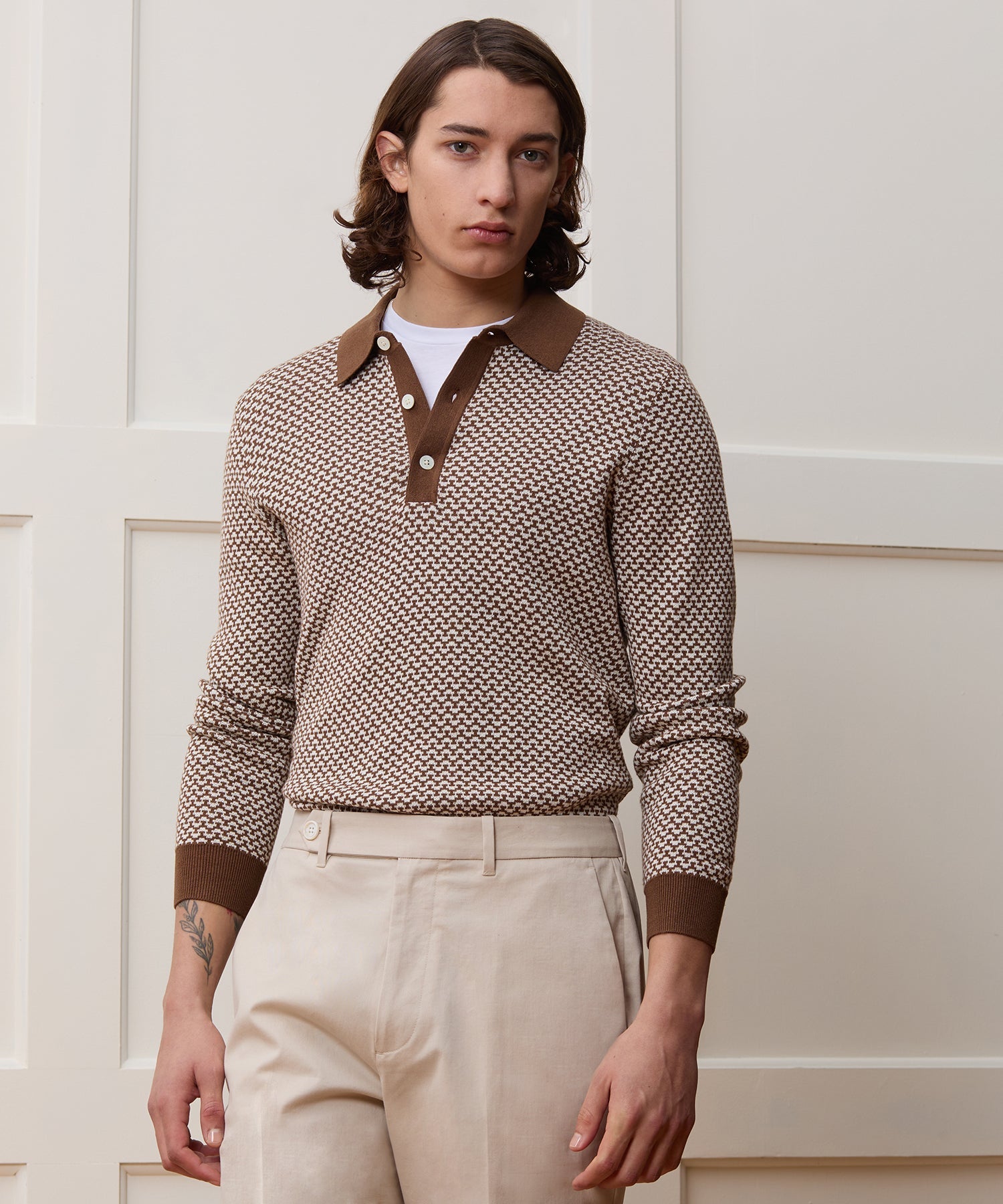 Silk-Cotton Geo Sweater Polo