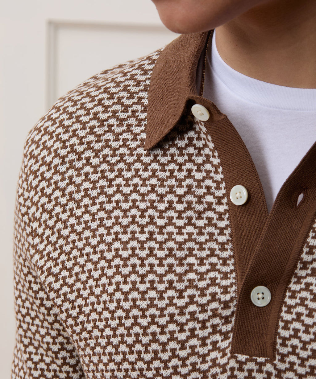 Silk-Cotton Geo Sweater Polo