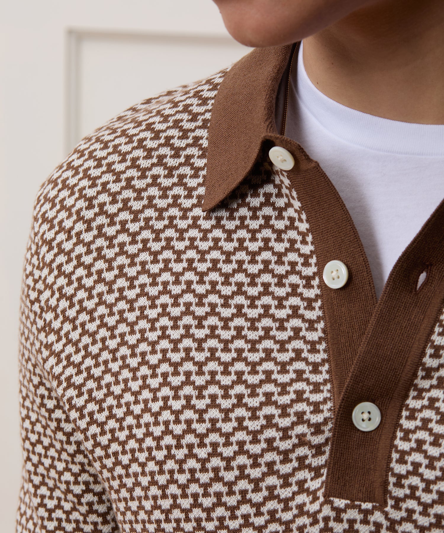 Silk-Cotton Geo Sweater Polo