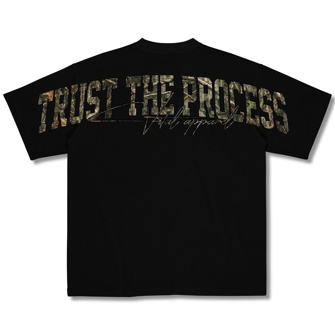 Oversized Pump Cover T-Shirt - VITAL APPAREL Trust the Process/Forest Camo
