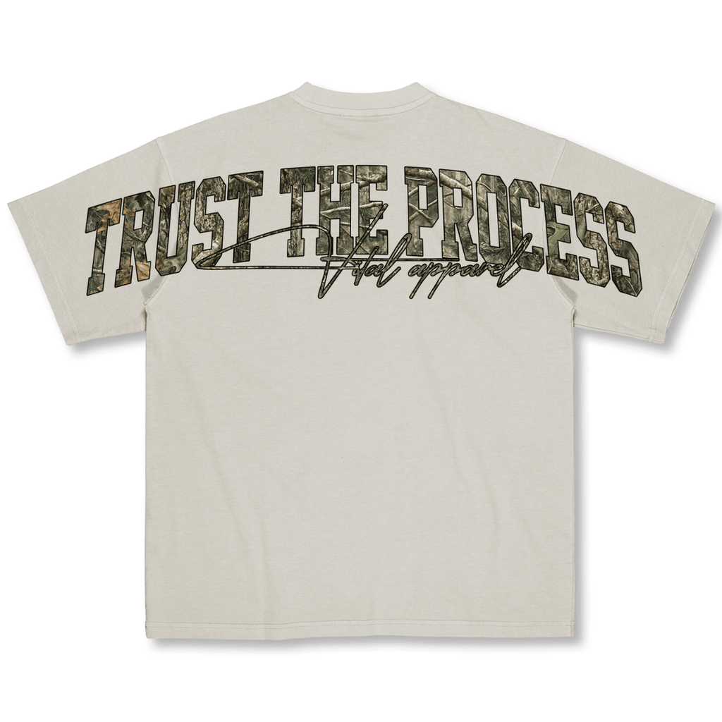 Oversized Pump Cover T-Shirt - Trust the Process/Cream Woodland Camo
