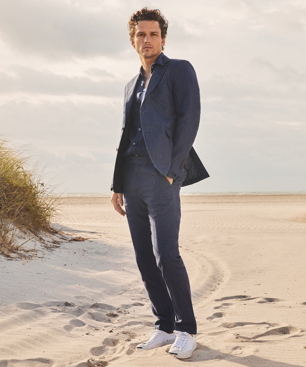 Italian Linen Soft Sutton Suit Trouser in Navy