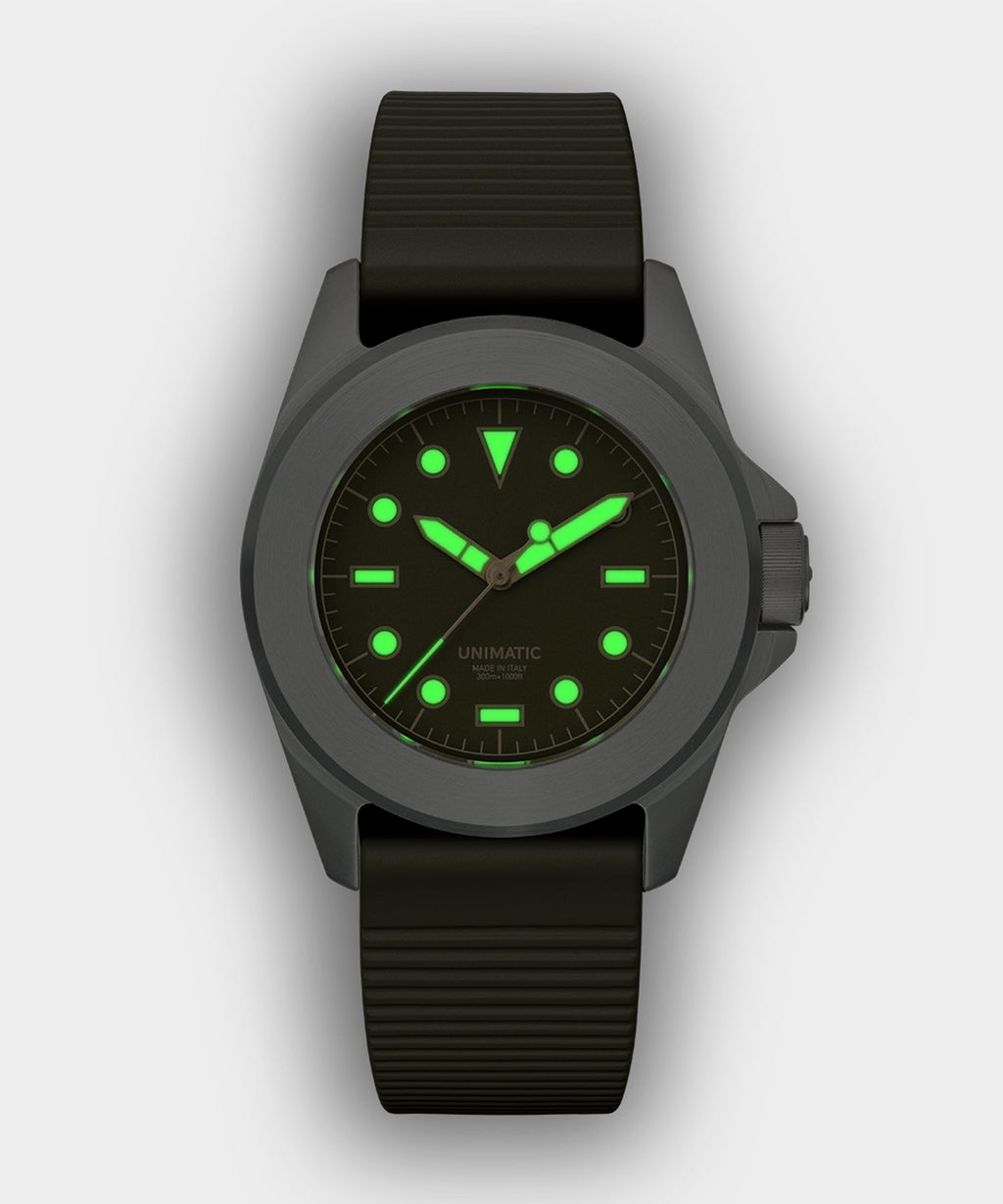 Unimatic U4S Classic Military Watch in Olive with silver dial
