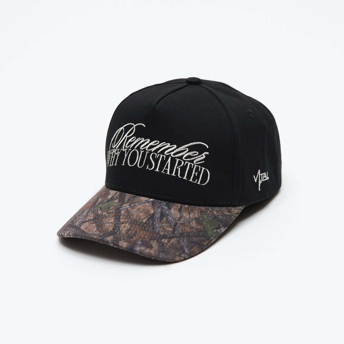A Frame Snapback Hat - Black/Woodland Camo Remember Why You Started