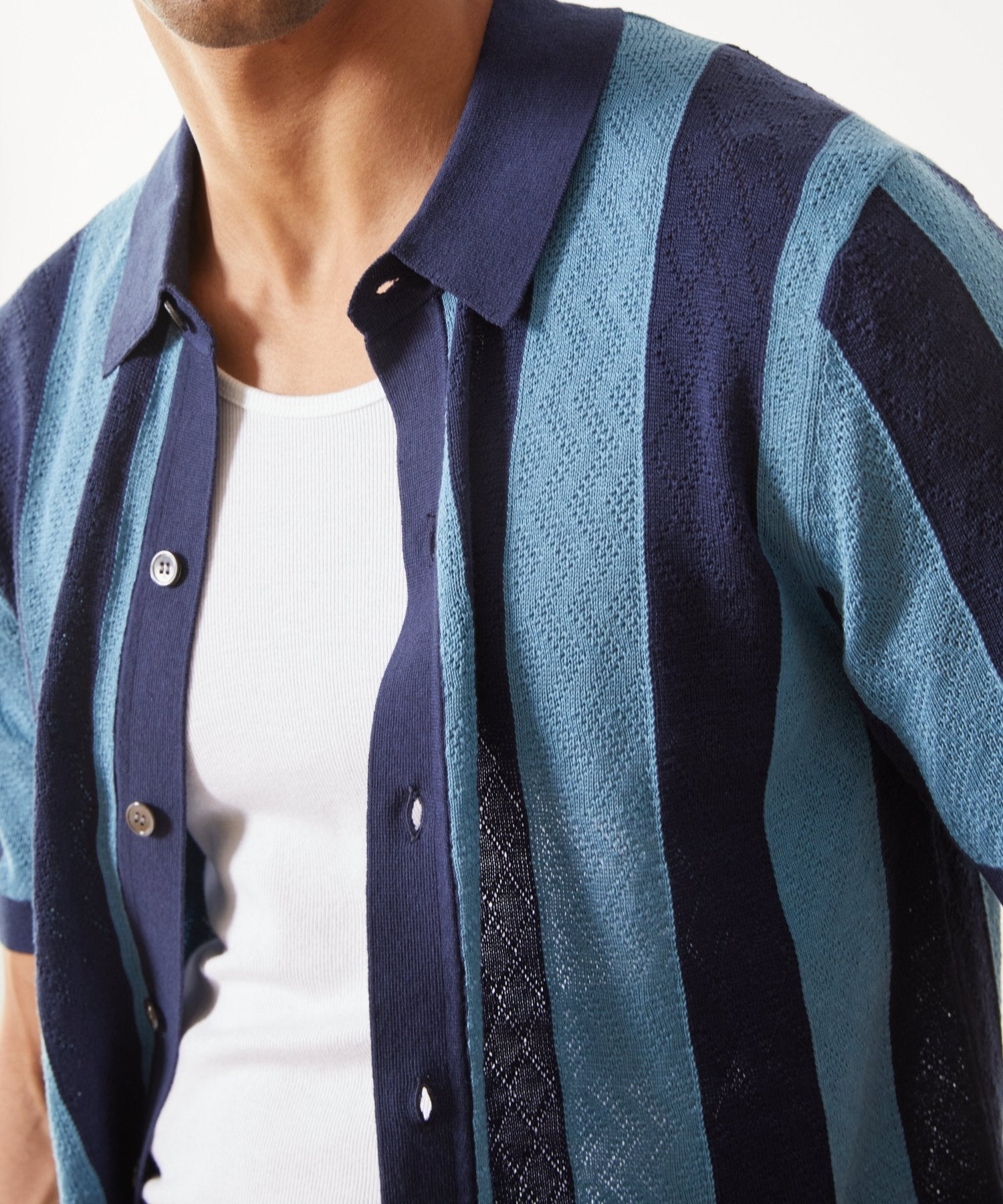 Silk-Cotton Striped Full-Placket Sweater Polo