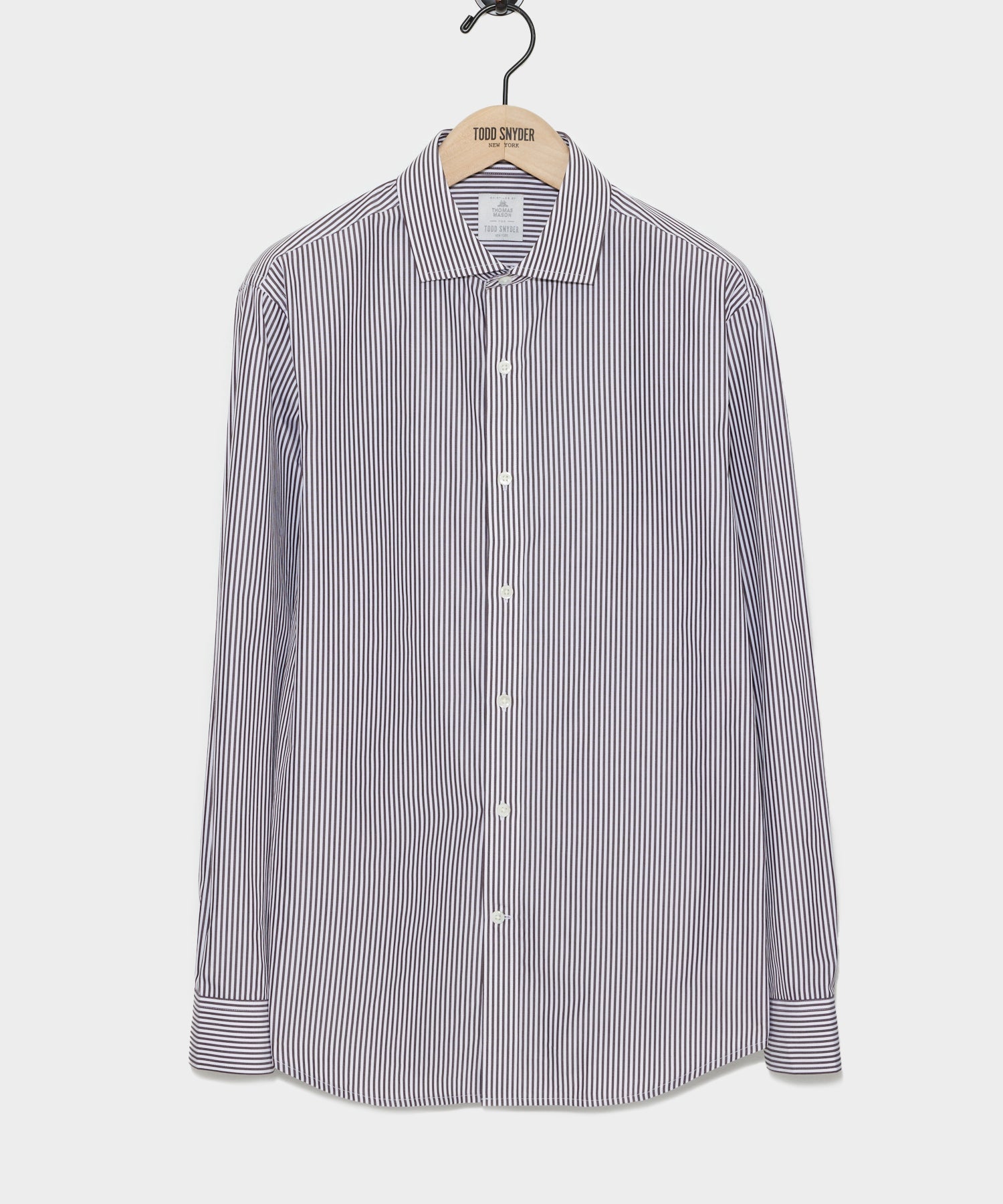 Spread Collar Poplin Dress Shirt in Brown Banker Stripe
