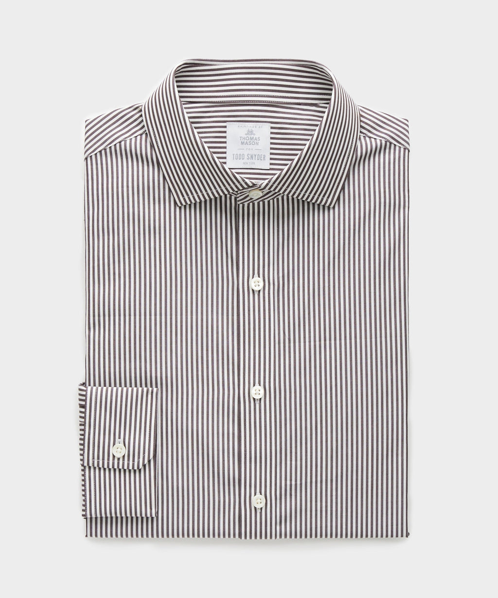 Spread Collar Poplin Dress Shirt in Brown Banker Stripe