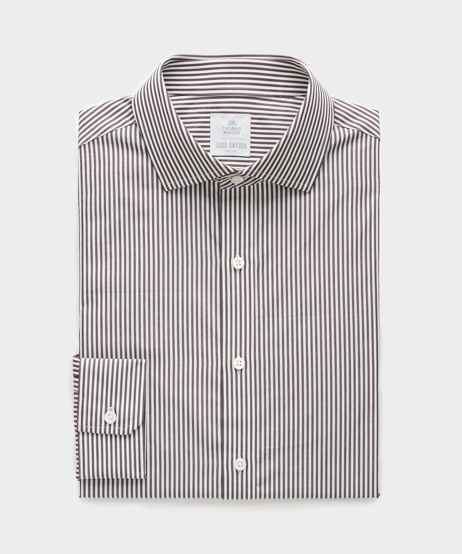Spread Collar Poplin Dress Shirt in Brown Banker Stripe