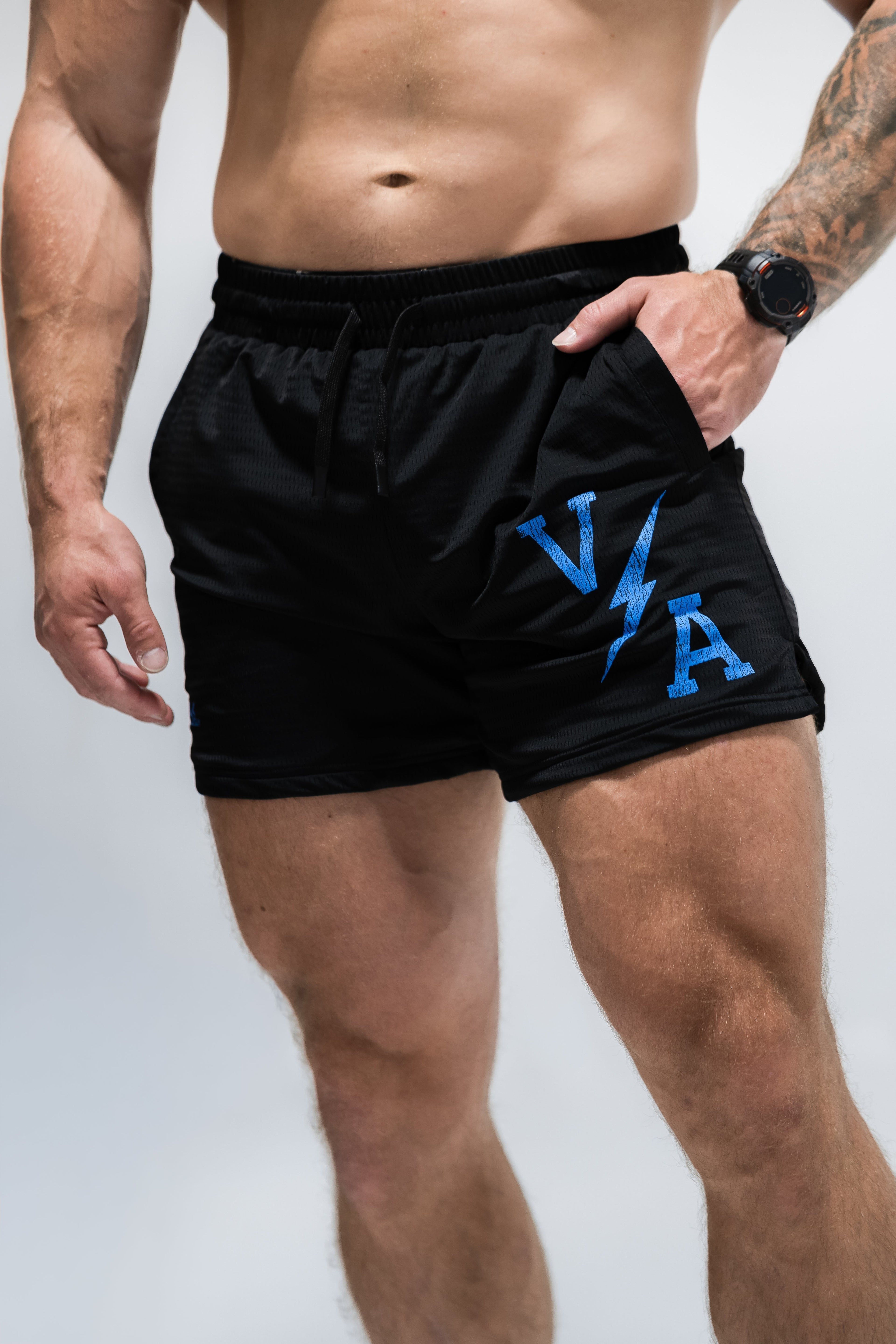 Combat Mesh Shorts 5" - Black/Distressed Baby Blue
