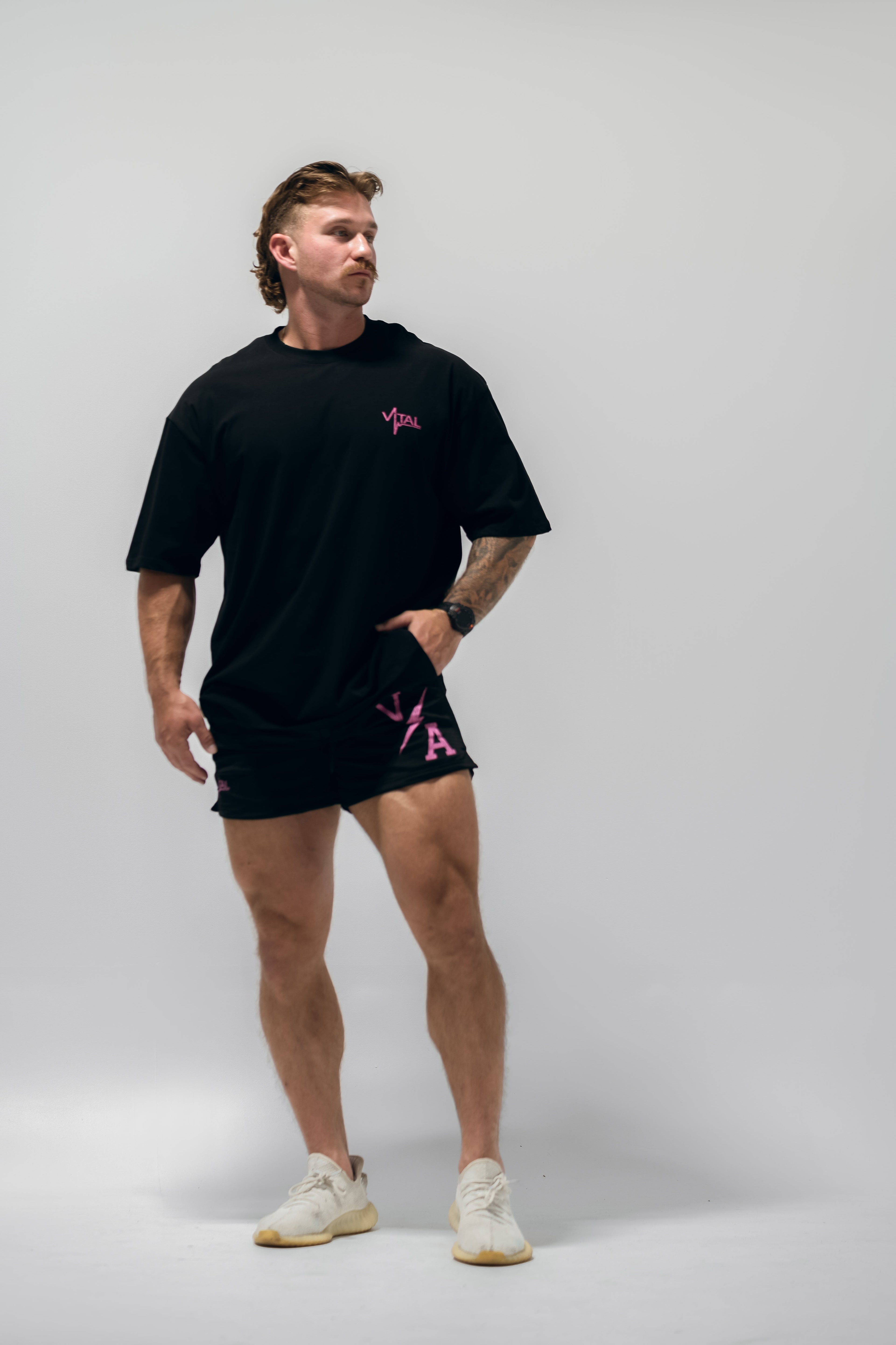 Combat Mesh Shorts 5" - Black/Distressed Hot Pink