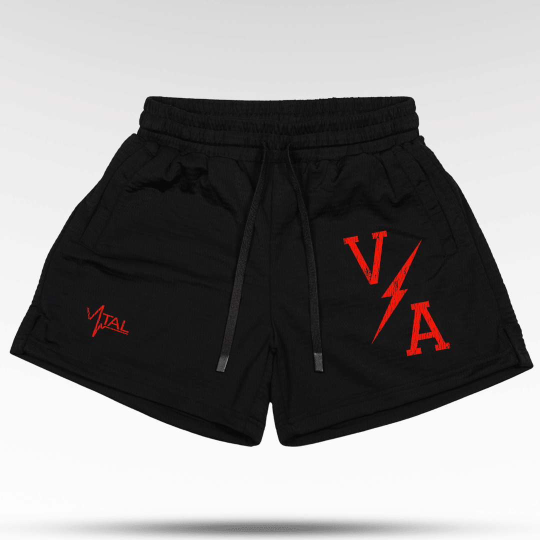 Combat Mesh Shorts 5" - Black/Distressed Red