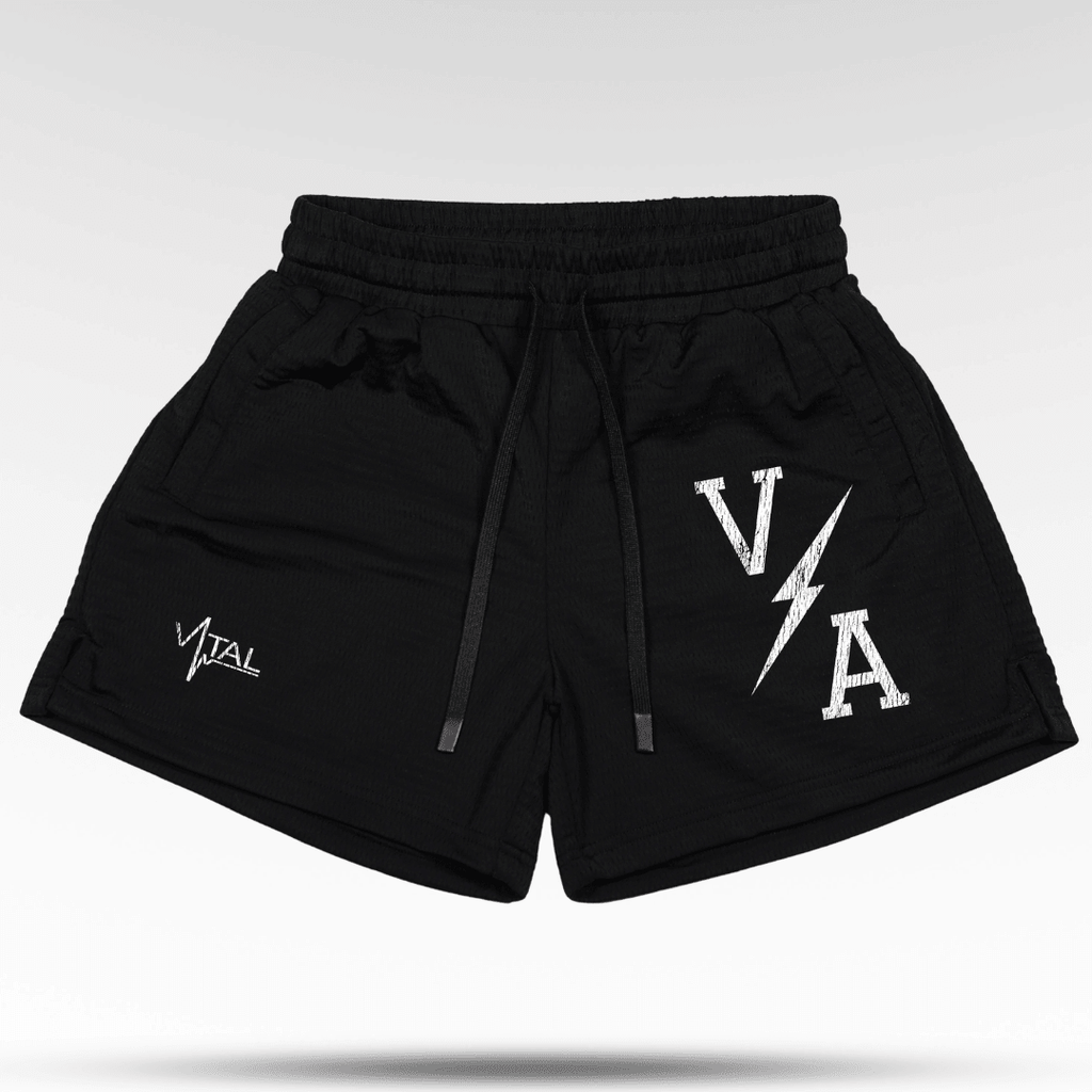 Combat Mesh Shorts 5" - Black/Distressed White