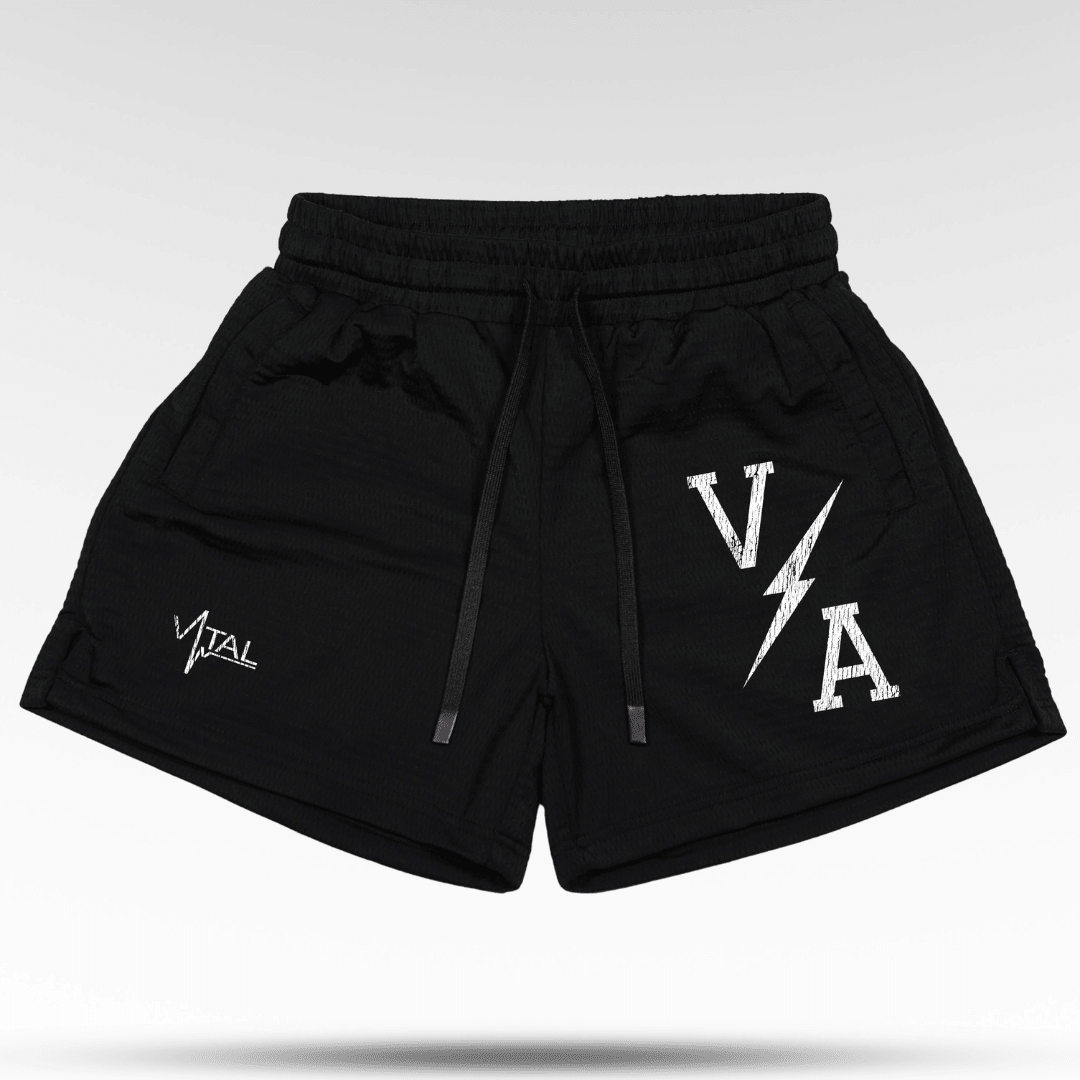 Combat Mesh Shorts 5" - Black/Distressed White