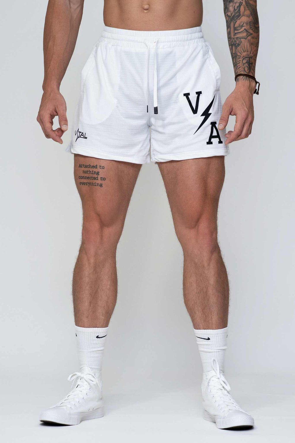 Combat Mesh Shorts 5" - White/Black Bolt Unisex