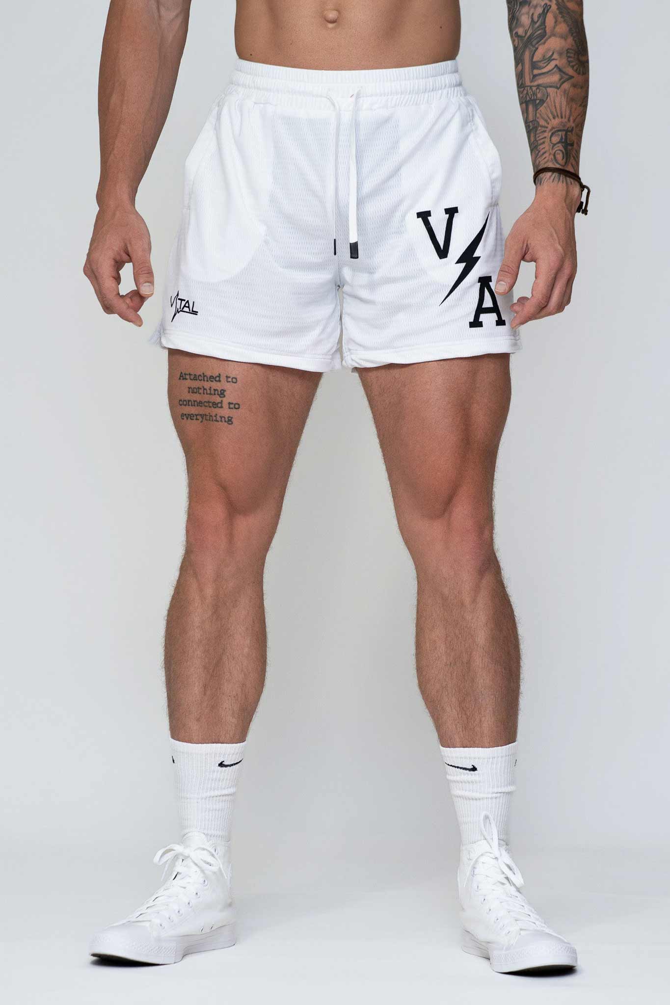 Combat Mesh Shorts 5" - White/Black Bolt Unisex