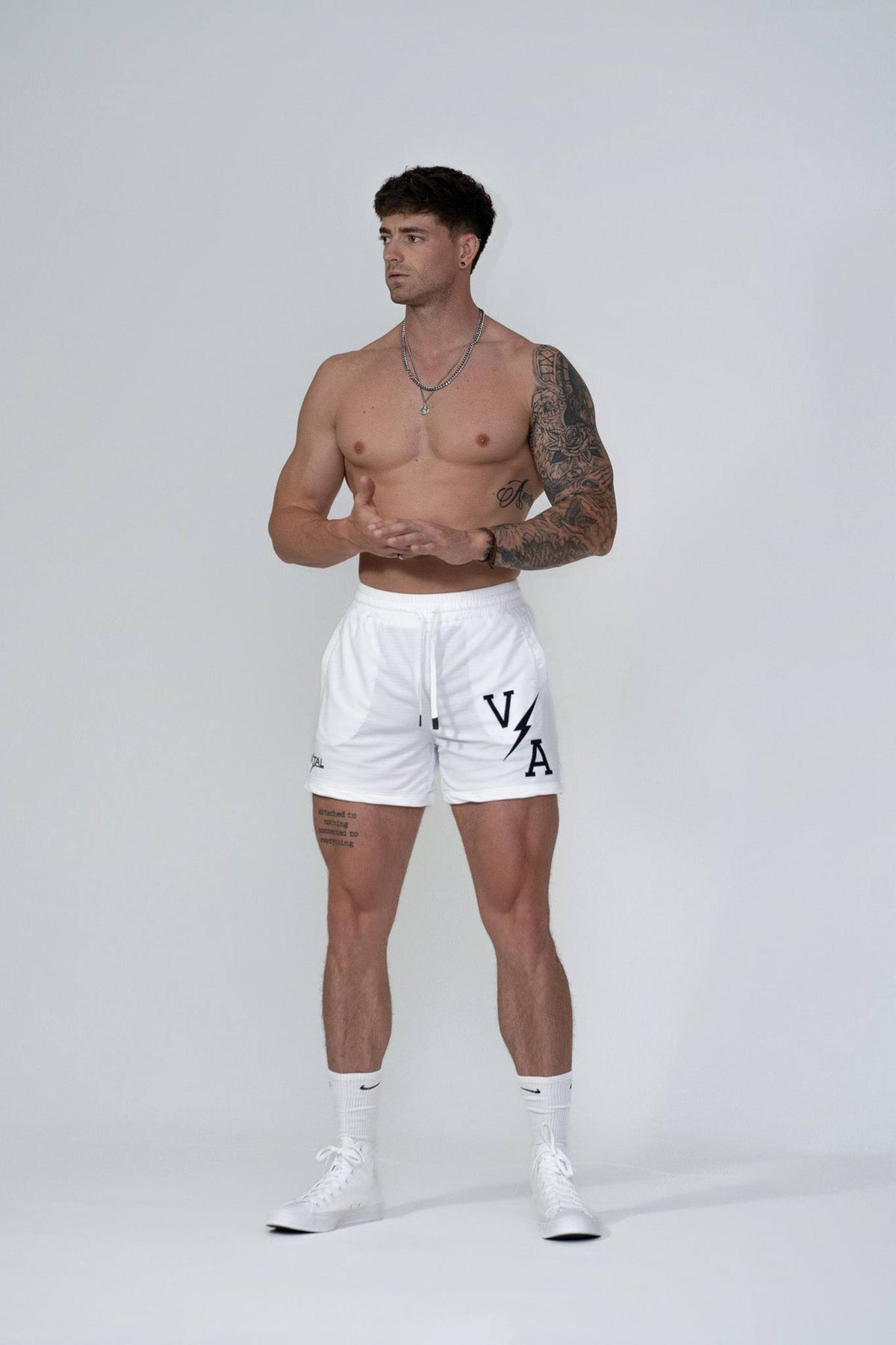 Combat Mesh Shorts 5" - White/Black Bolt Unisex
