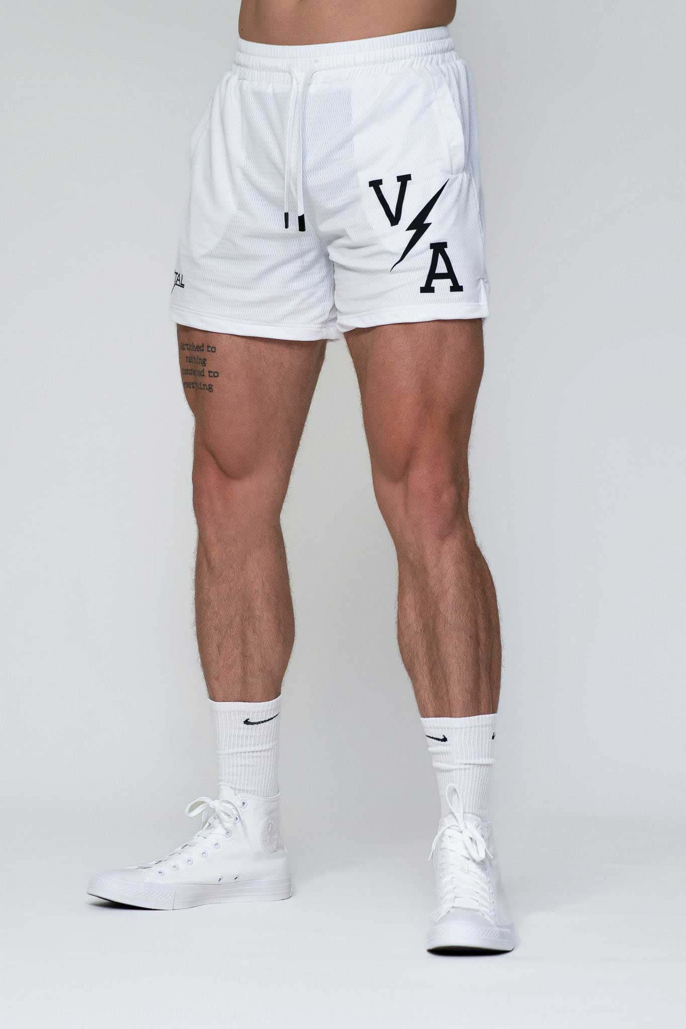 Combat Mesh Shorts 5" - White/Black Bolt Unisex