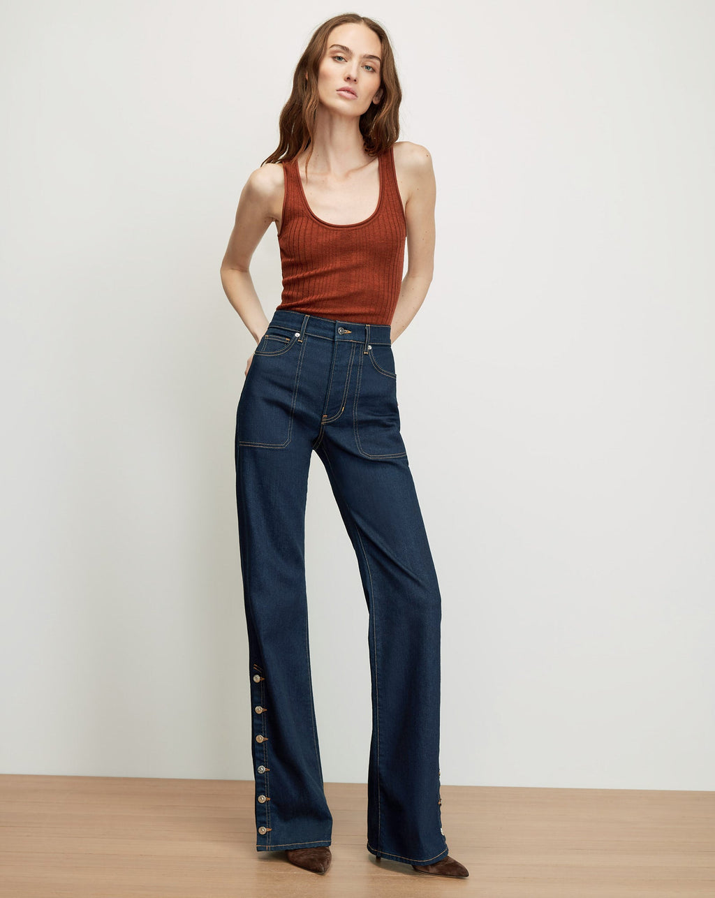 Crosbie Slim Wide-Leg Button-Seam Jean