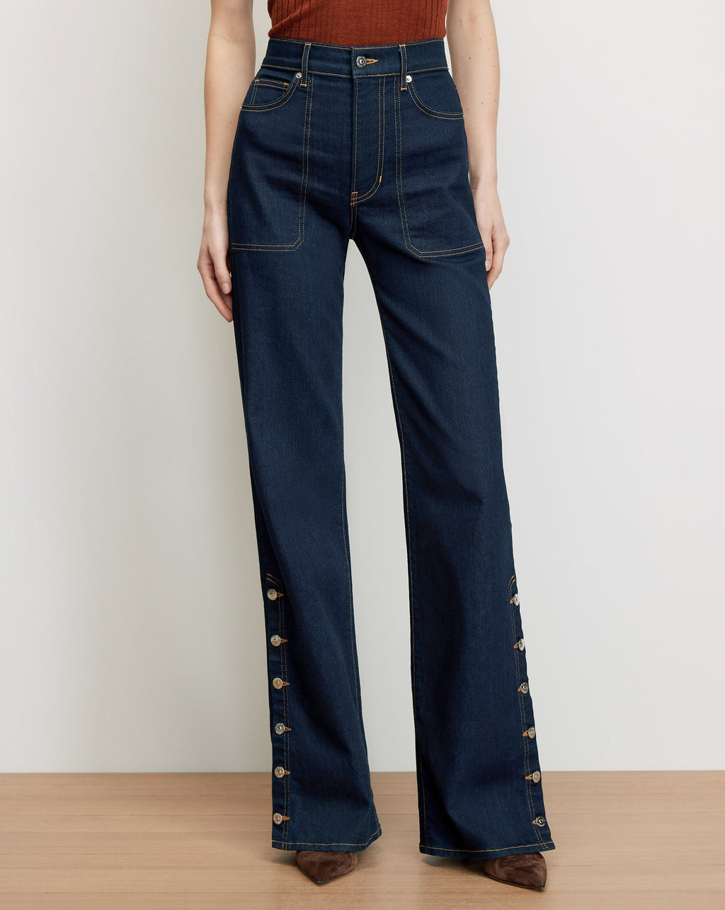Crosbie Slim Wide-Leg Button-Seam Jean