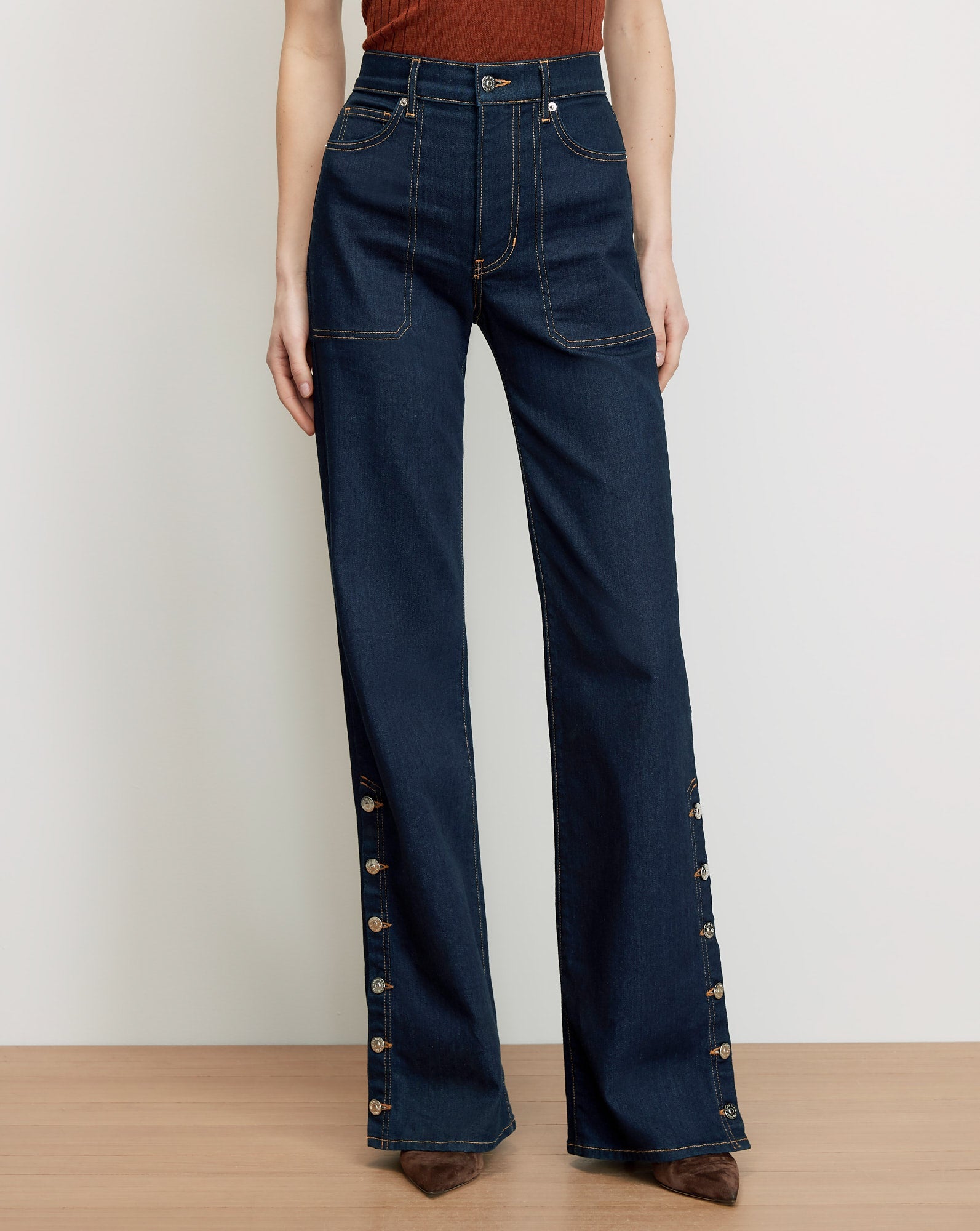 Crosbie Slim Wide-Leg Button-Seam Jean