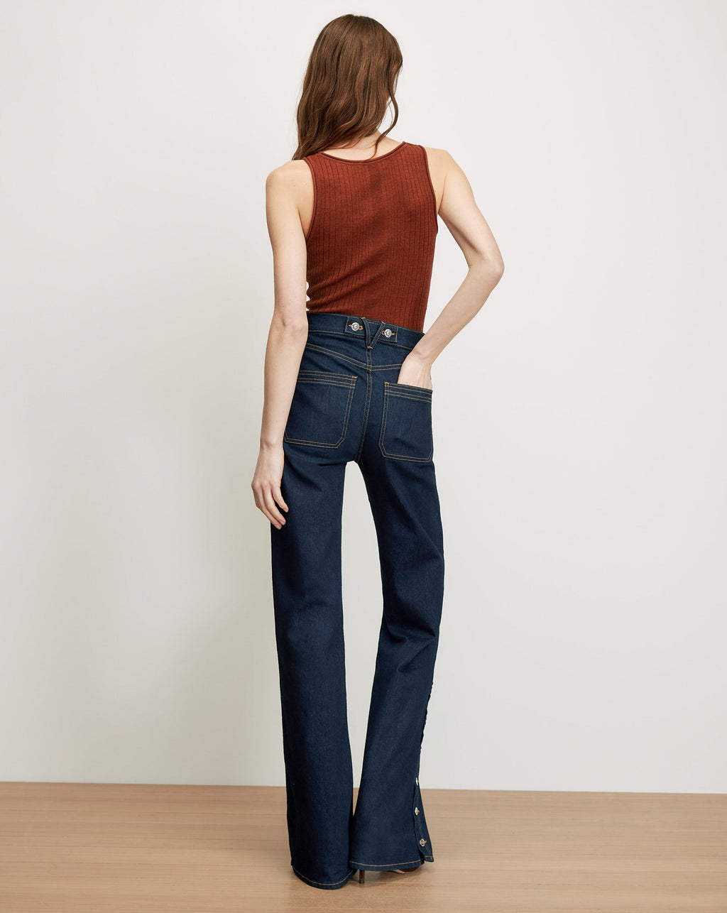 Crosbie Slim Wide-Leg Button-Seam Jean