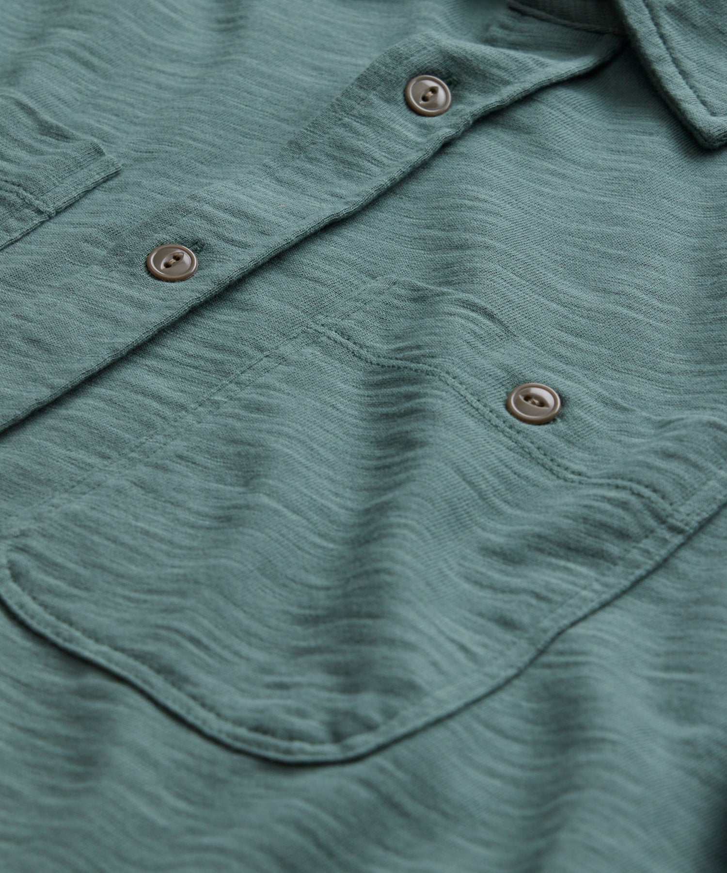 Long-Sleeve Slub Jersey Camp Shirt in Green Pewter