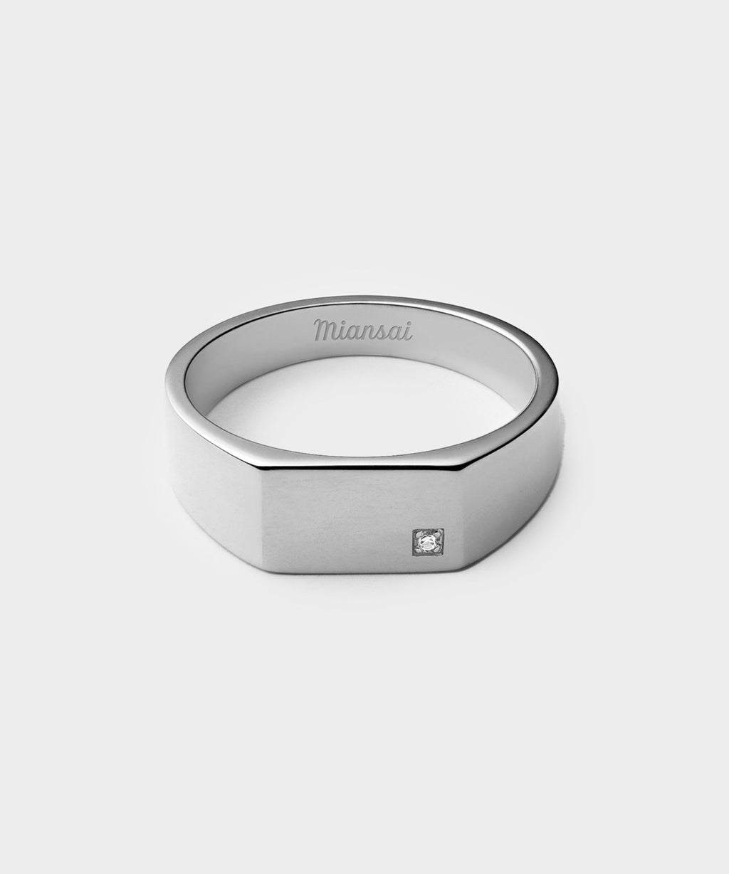 Miansai Sterling Silver Geo Signet Diamond Ring Diamond