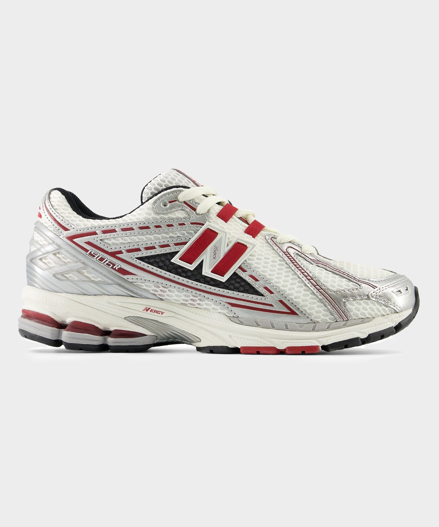 New Balance 1906R in Silver Metallic + Crimson