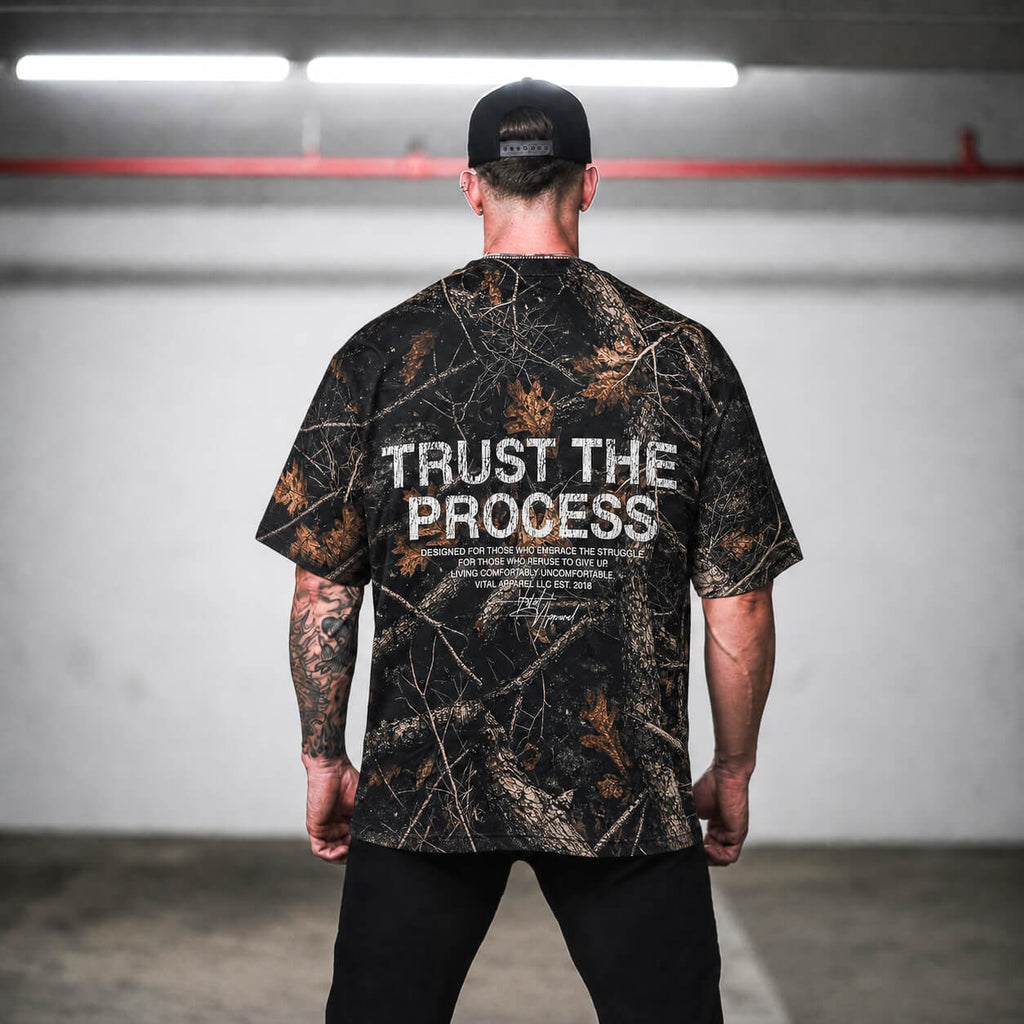 Oversized Pump Cover T-Shirt - Aspire Trust the Process Midnight Camo
