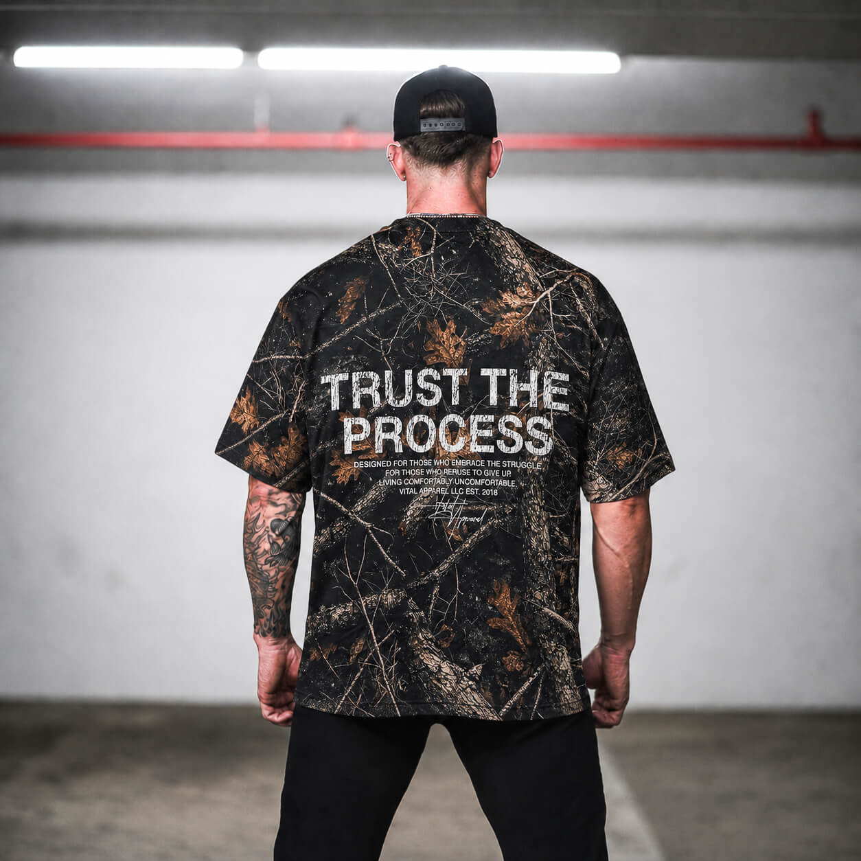 Oversized Pump Cover T-Shirt - Aspire Trust the Process Midnight Camo