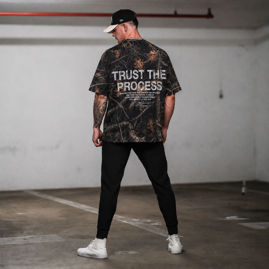 Oversized Pump Cover T-Shirt - Aspire Trust the Process Midnight Camo