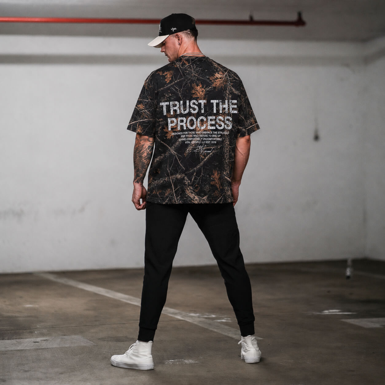 Oversized Pump Cover T-Shirt - Aspire Trust the Process Midnight Camo