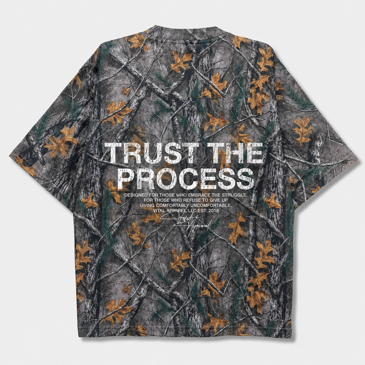 Oversized Pump Cover T-Shirt - Aspire Trust the Process/Forest Camo