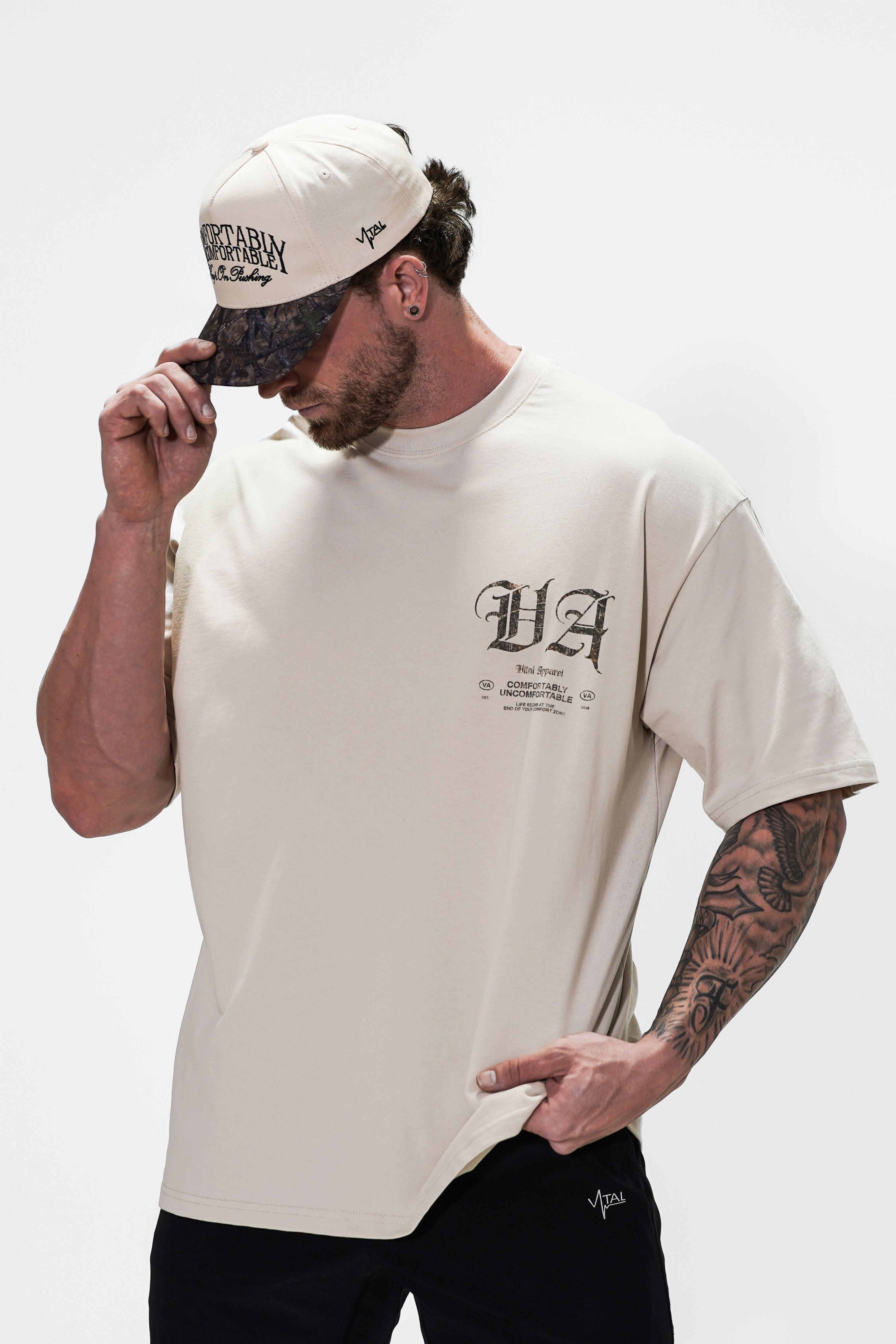 Oversized Pump Cover T-Shirt - Beige/Woodland VA