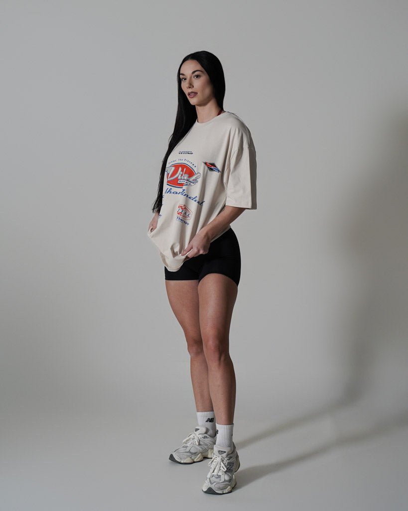 Oversized Pump Cover T-Shirt - Retro Marathon T Cream