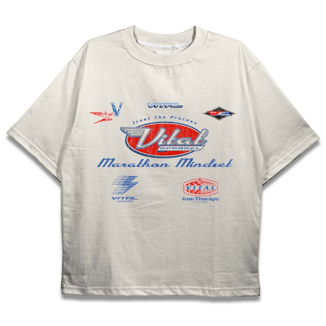 Oversized Pump Cover T-Shirt - Retro Marathon T Cream